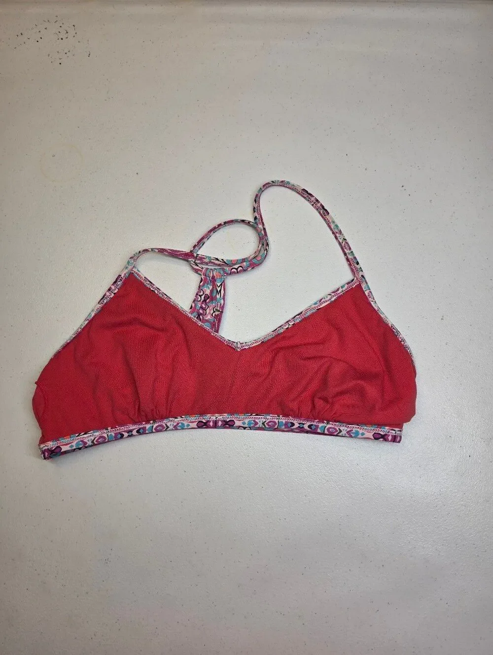 Title Nine Pink Patterned V-Neck Bikini Top and Bottoms Set Women's Swimsuit